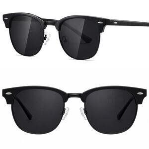 Retro Unisex Matte Black Lens Horn Rimmed Sunglasses Driving